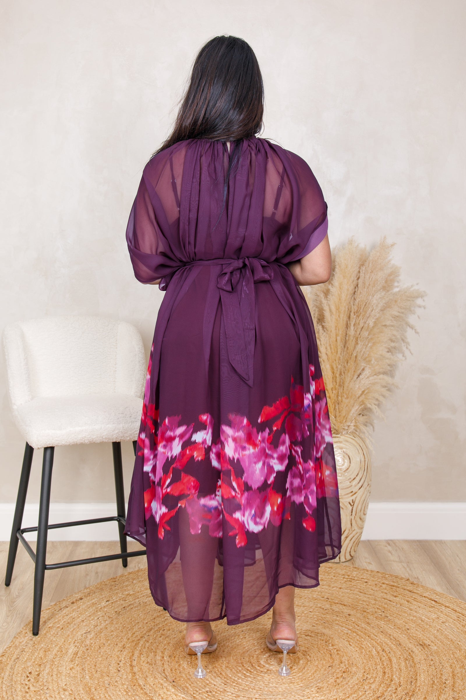 Aurora Sheer Dress Set - Plum Bloom