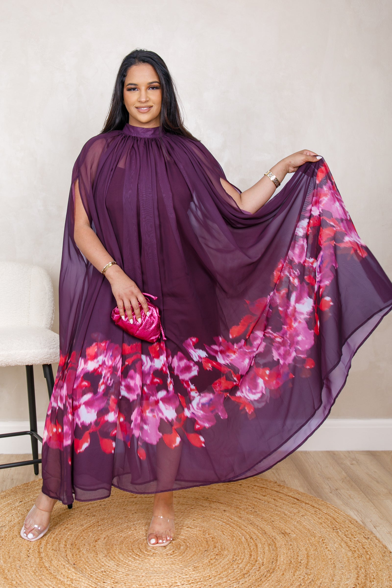 Aurora Sheer Dress Set - Plum Bloom