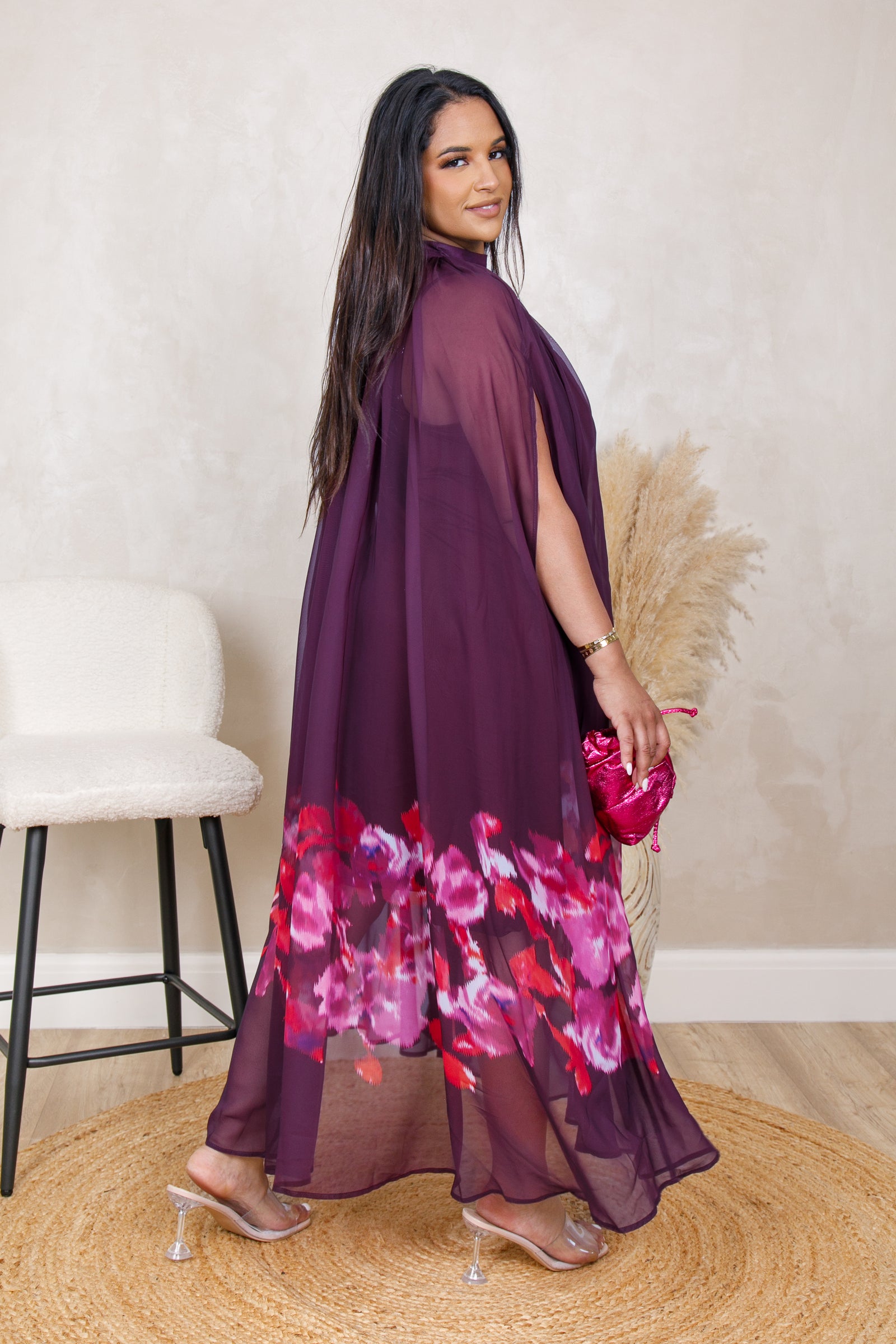 Aurora Sheer Dress Set - Plum Bloom