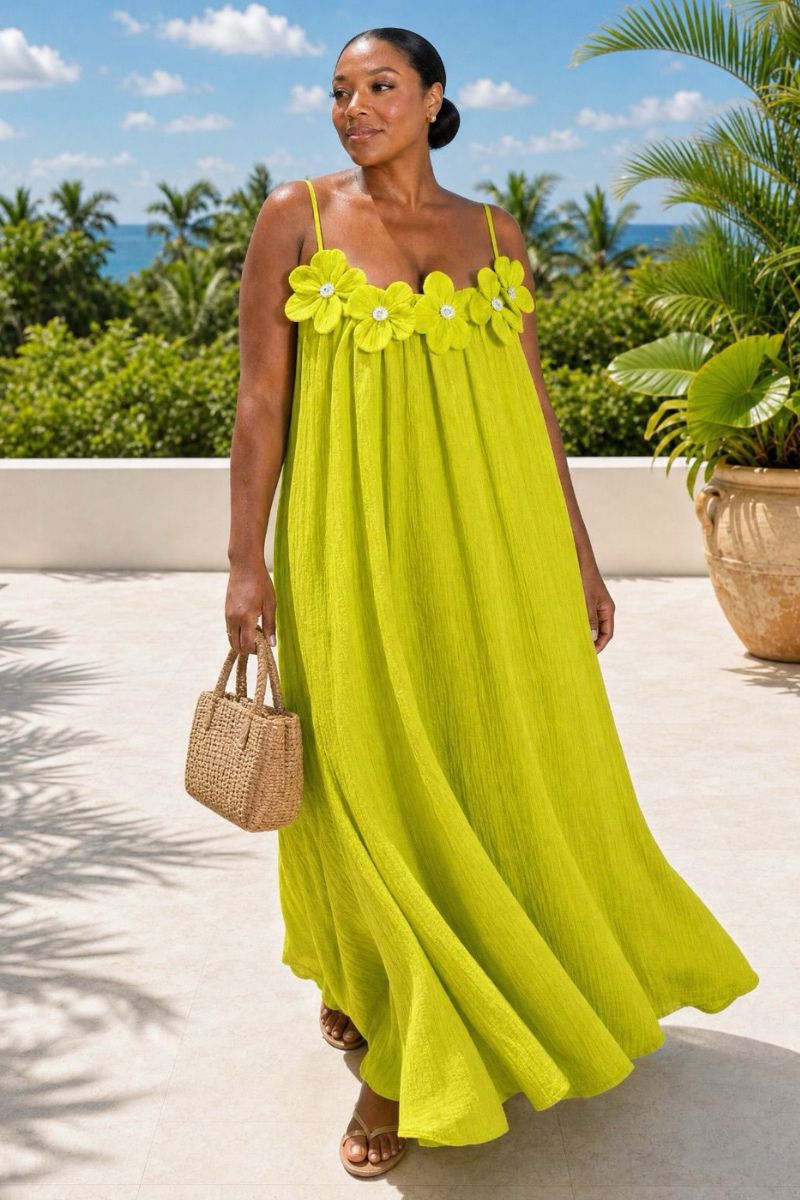 Floral Maxi Dress - Chartreuse
