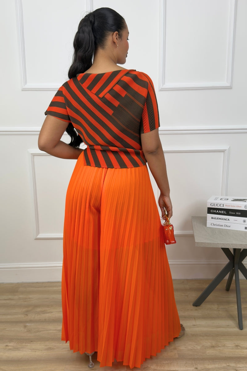 ARIELLA PLEATED TROUSERS SET - ORANGE