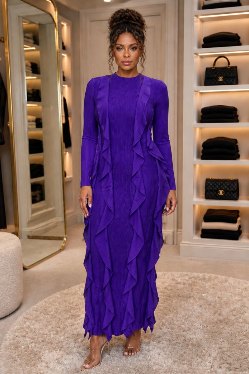 Adrianna Ruffle Dress - Purple