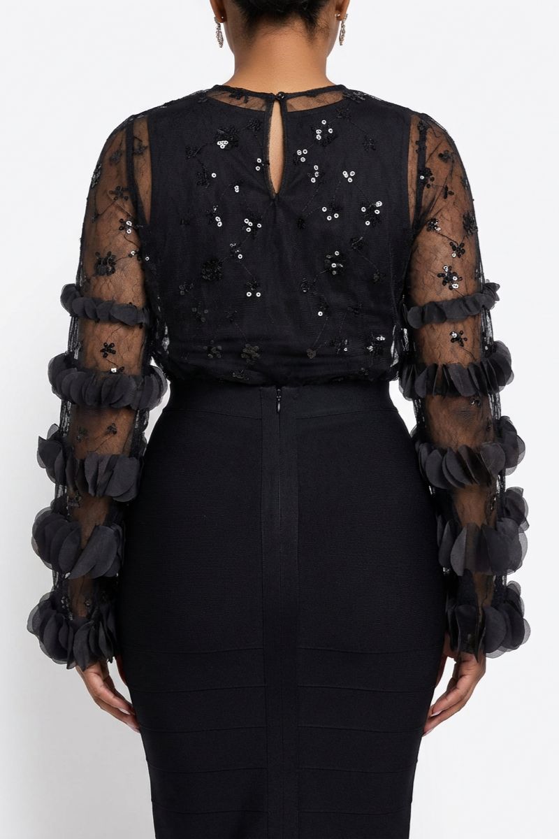 MIDNIGHT FLEUR SHEER TOP