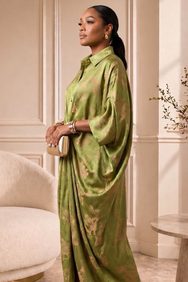 Olive Batwing Kaftan Dress