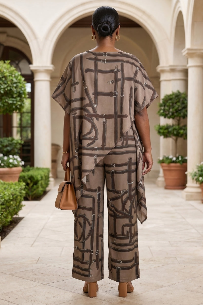 Esquerian Asymmetric Belt Print Co-Ord
