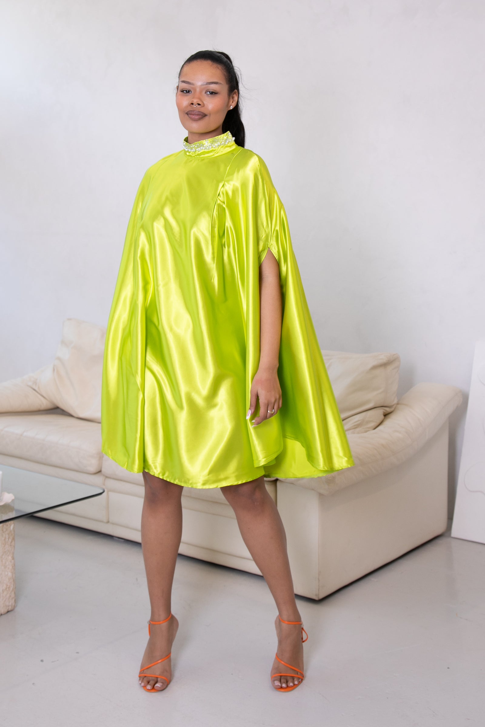 BLOSSOM SATIN BATSLEEVE DRESS