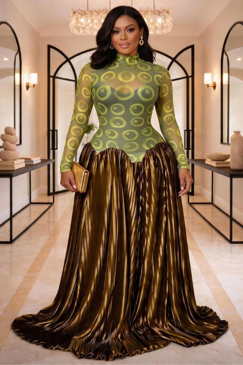 Golden Aura Mesh Maxi Gown