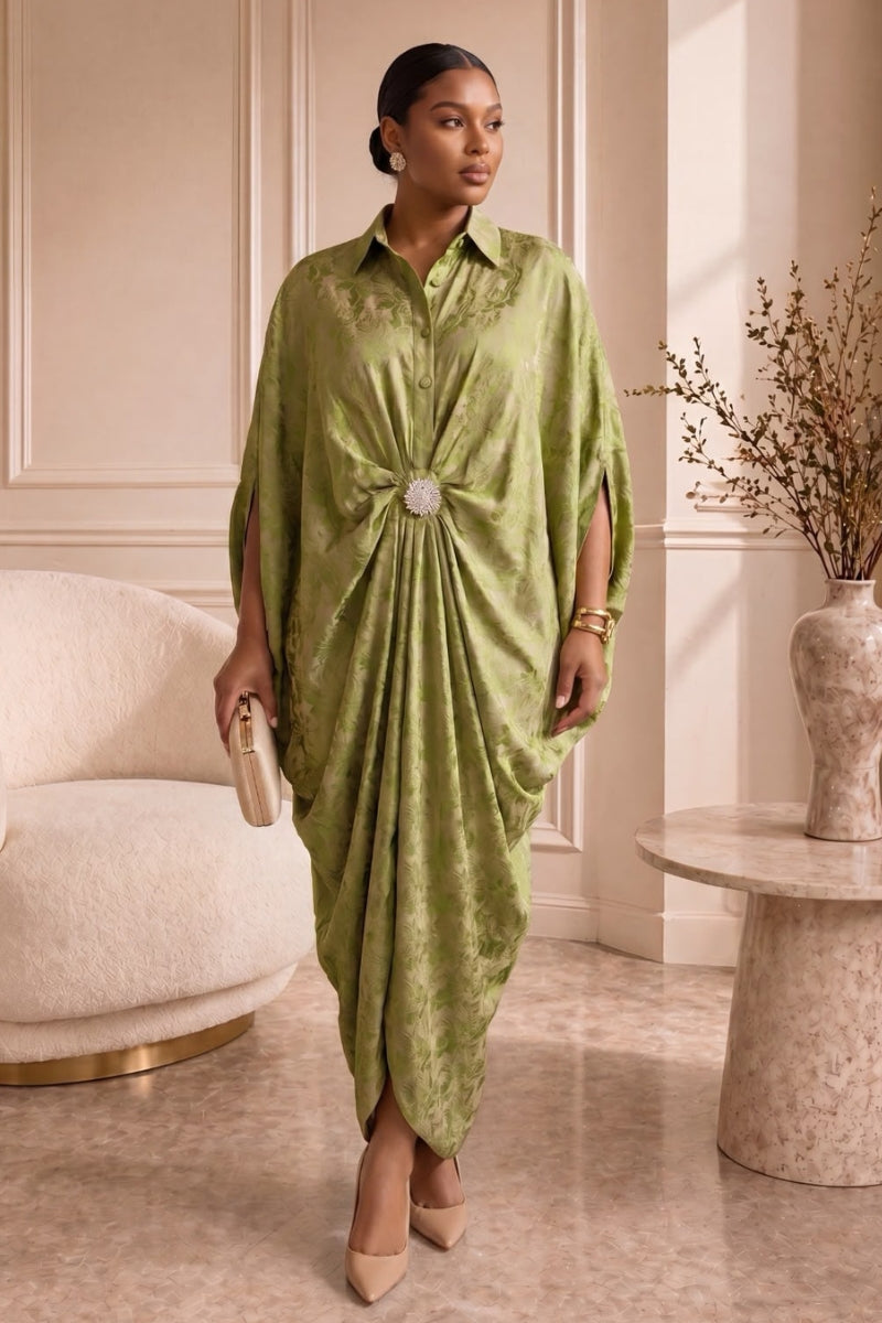 Olive Batwing Kaftan Dress