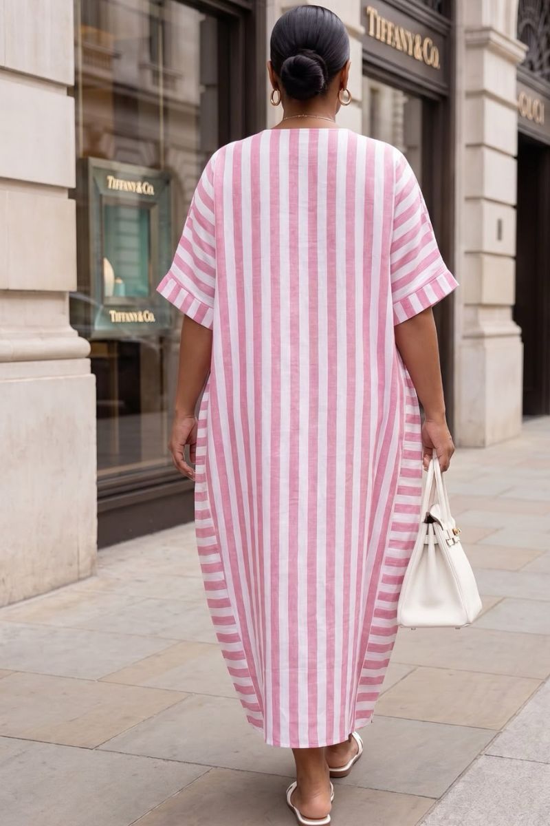 Santorini Stripe Kaftan - Pink