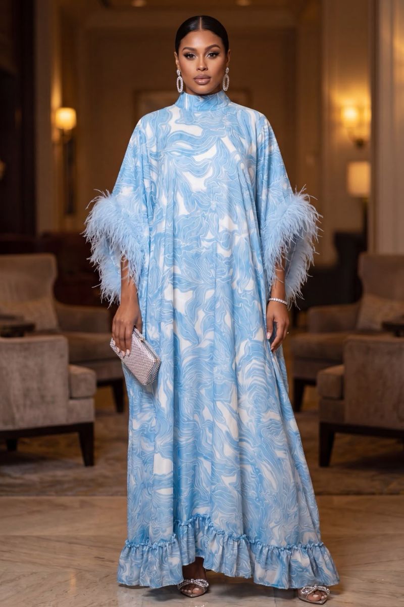 Sky Marble Feather Kaftan