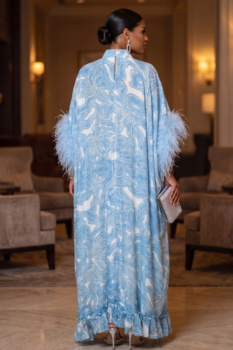 Sky Marble Feather Kaftan