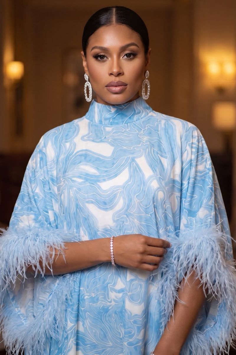 Sky Marble Feather Kaftan