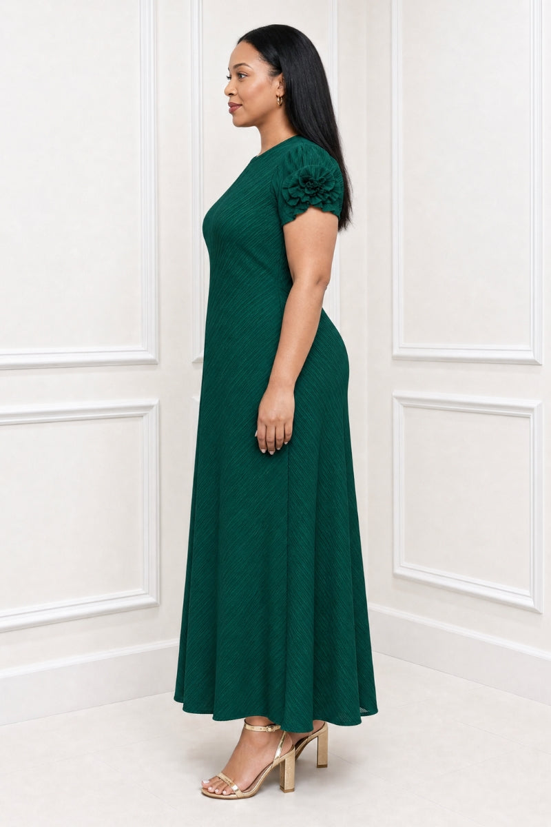 Verdana Pleated Rosette Maxi Dress