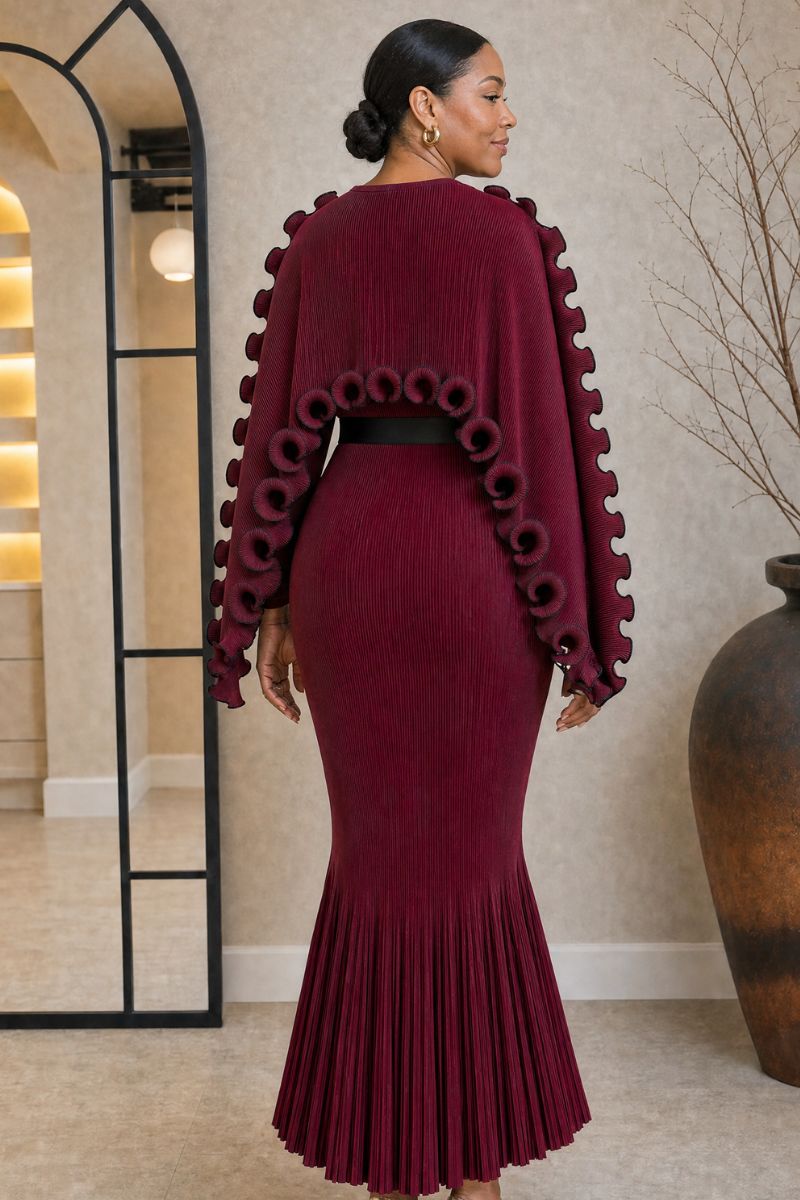 Rosette Cape Pleated Dress
