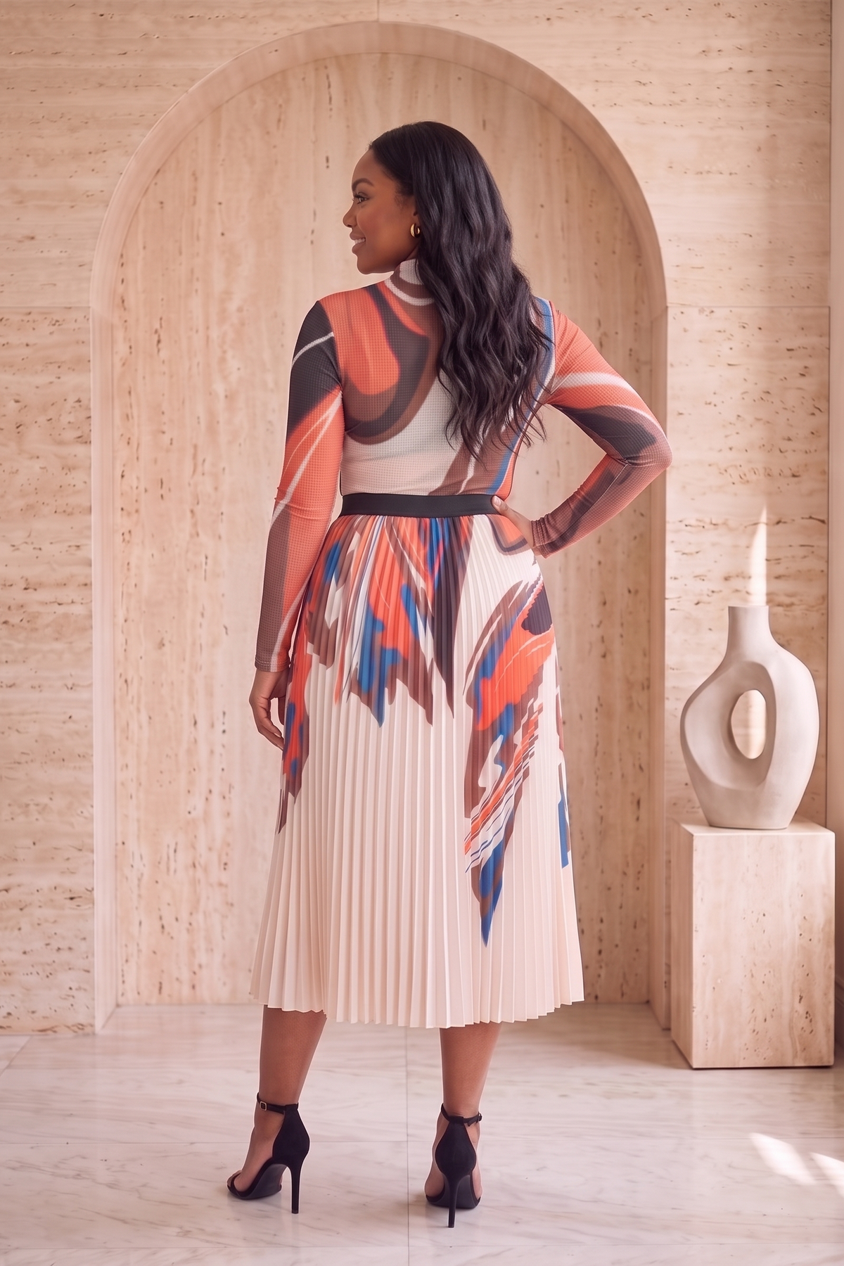 Ivory Swirl Plissé Co-ord Set - back view
