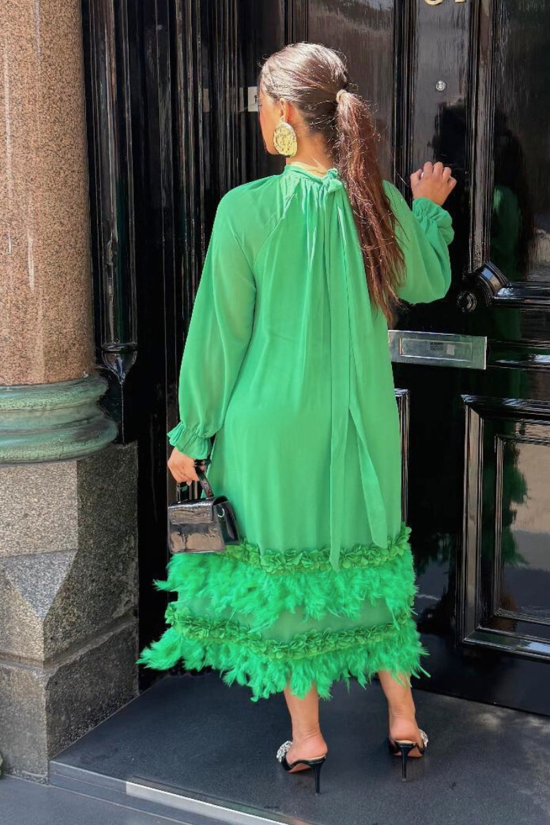 COLETTE FEATHER ADORNED MIDI DRESS