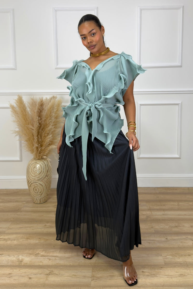 RENEE PLEATED SKIRT SET - SAGE GREEN
