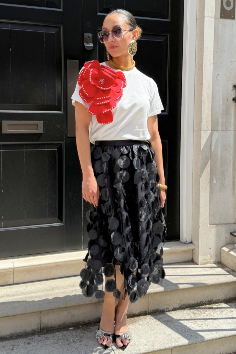 DOT MESH SKIRT - BLACK