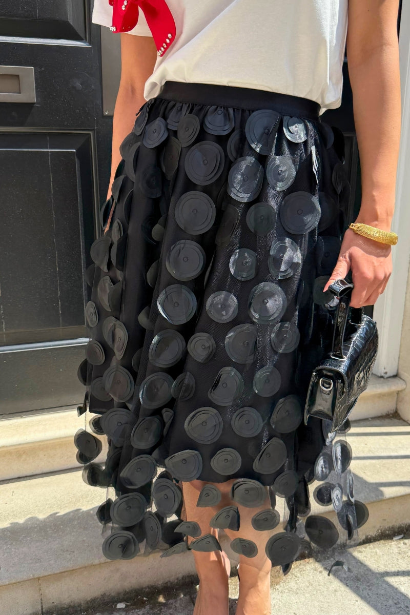 DOT MESH SKIRT - BLACK