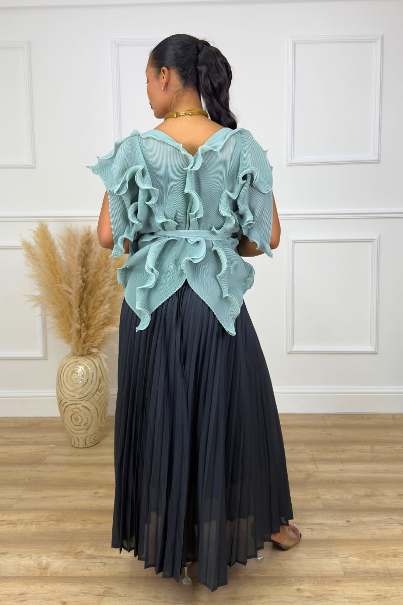 RENEE PLEATED SKIRT SET - SAGE GREEN