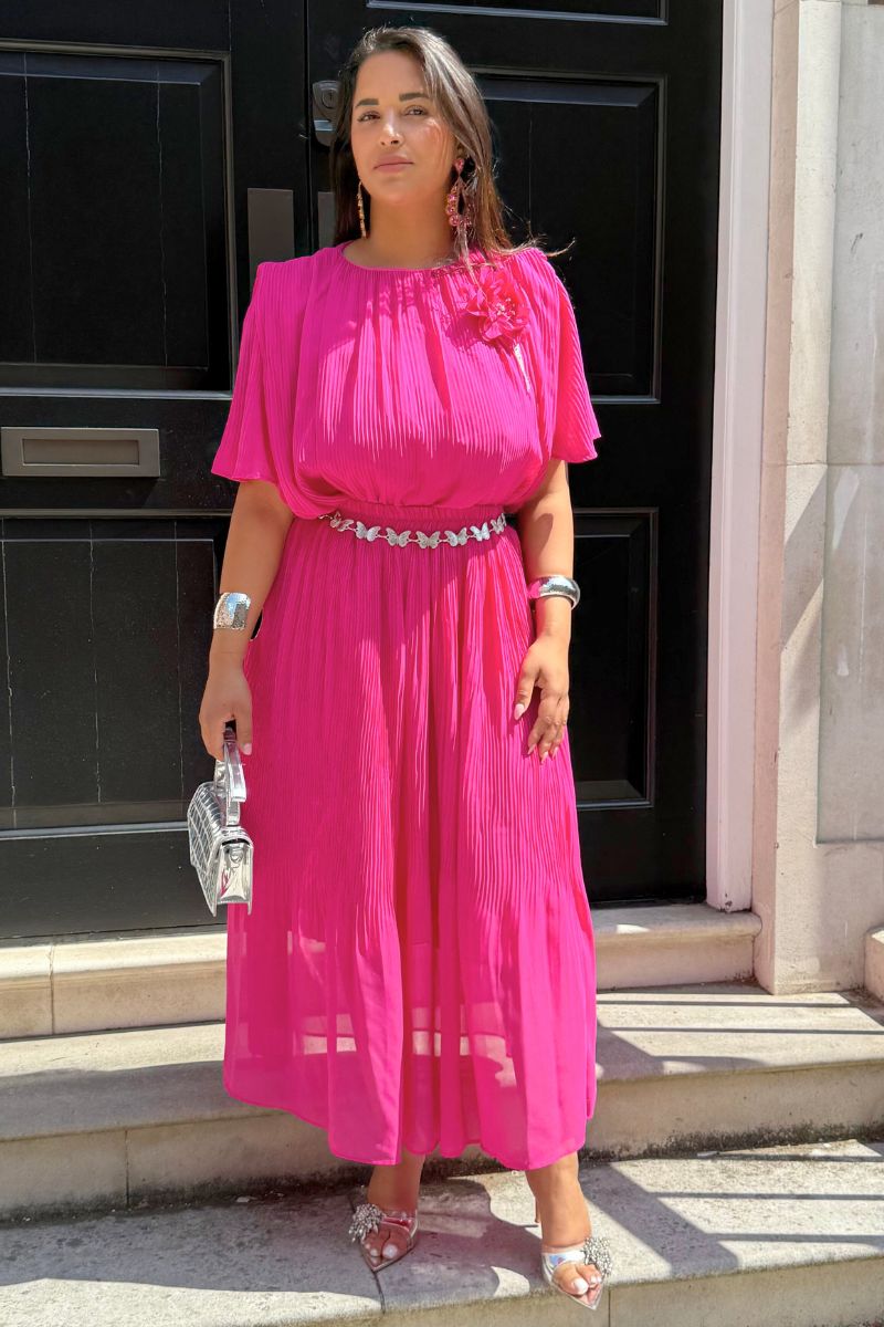 FUCHSIA PLEATED SKIRT SET