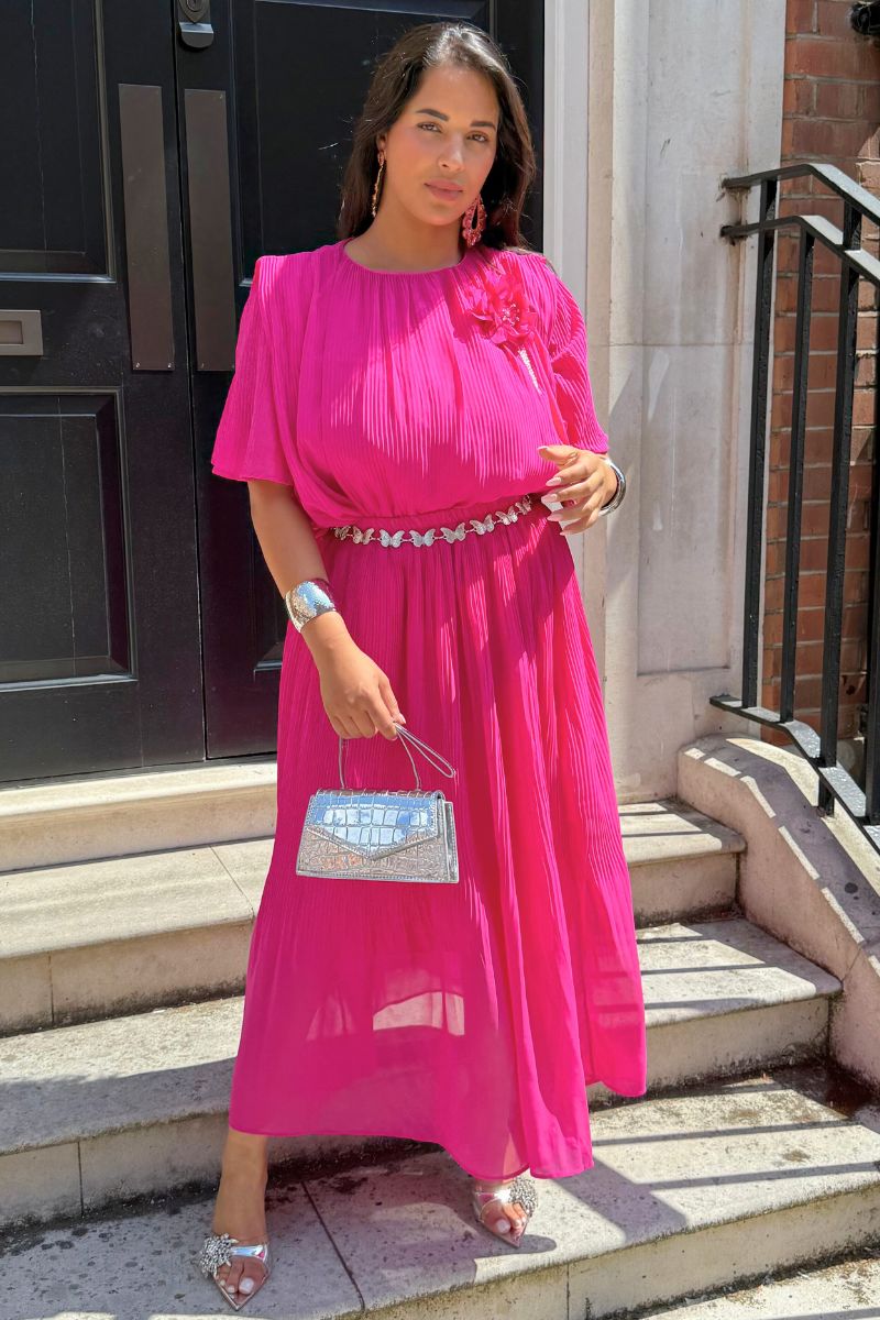 FUCHSIA PLEATED SKIRT SET