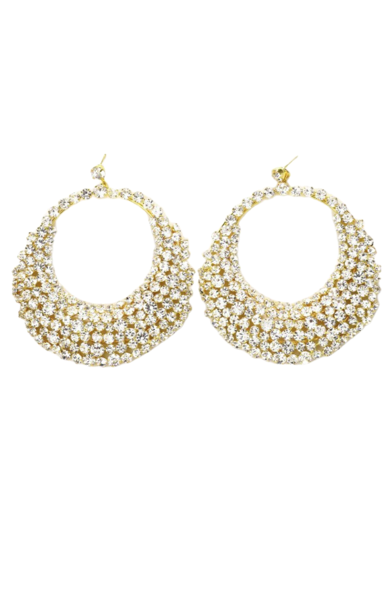 OVERSIZED HOOP RHINESTONES  EARRINGS - GOLD