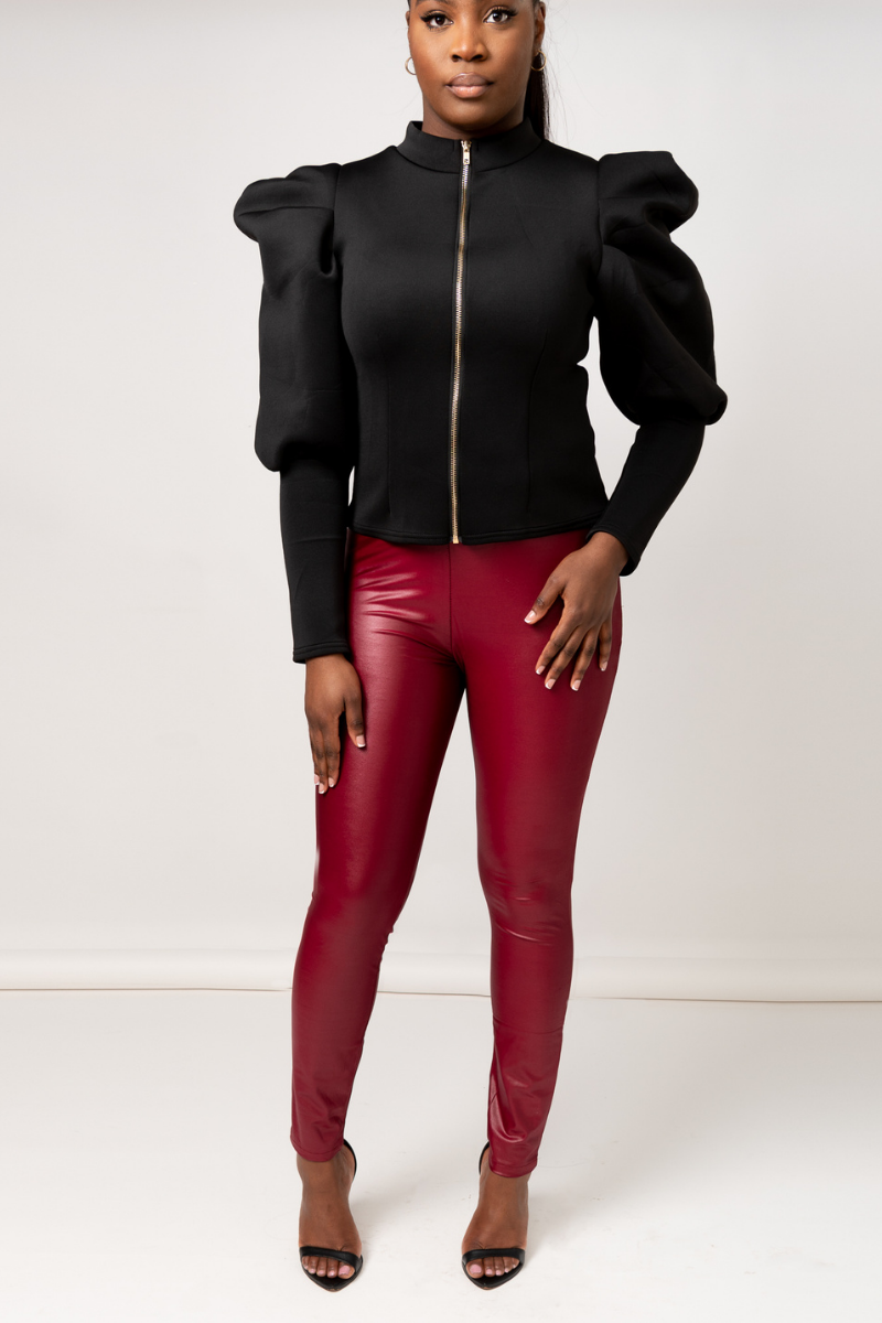 TONI GLOSSY FINISH LEGGINGS - CLARET