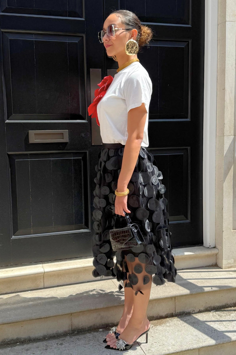 DOT MESH SKIRT - BLACK