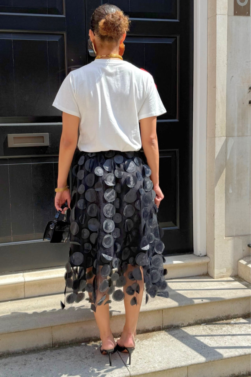 DOT MESH SKIRT - BLACK