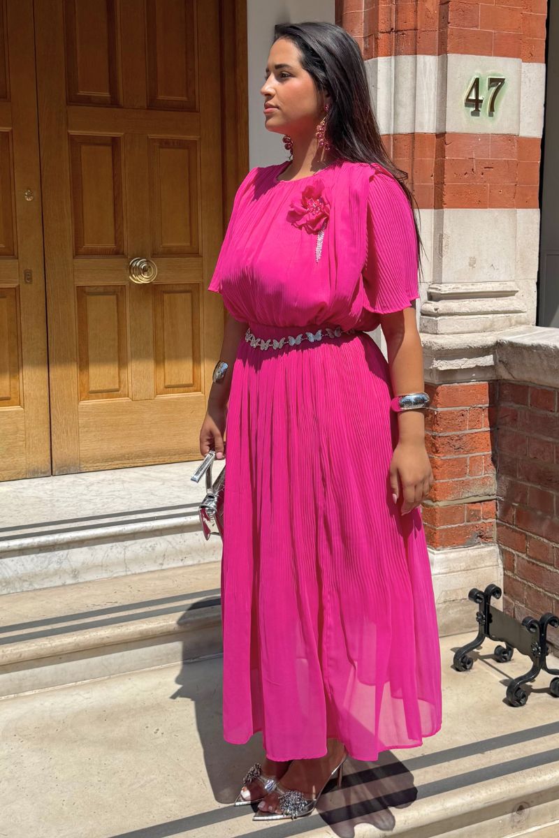 FUCHSIA PLEATED SKIRT SET