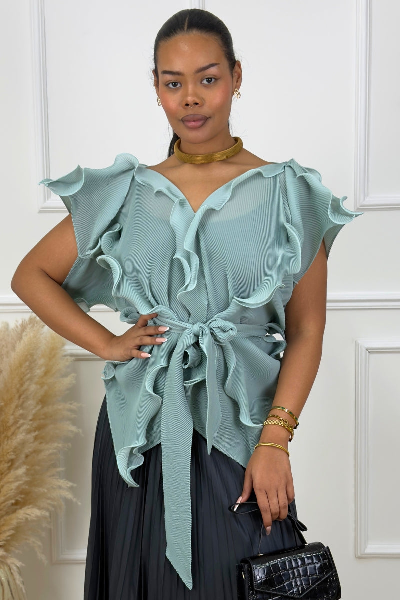 RENEE PLEATED SKIRT SET - SAGE GREEN