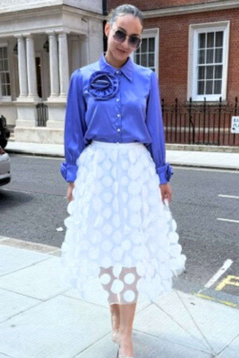 DOT MESH SKIRT - WHITE