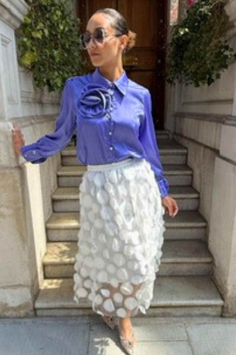 DOT MESH SKIRT - WHITE