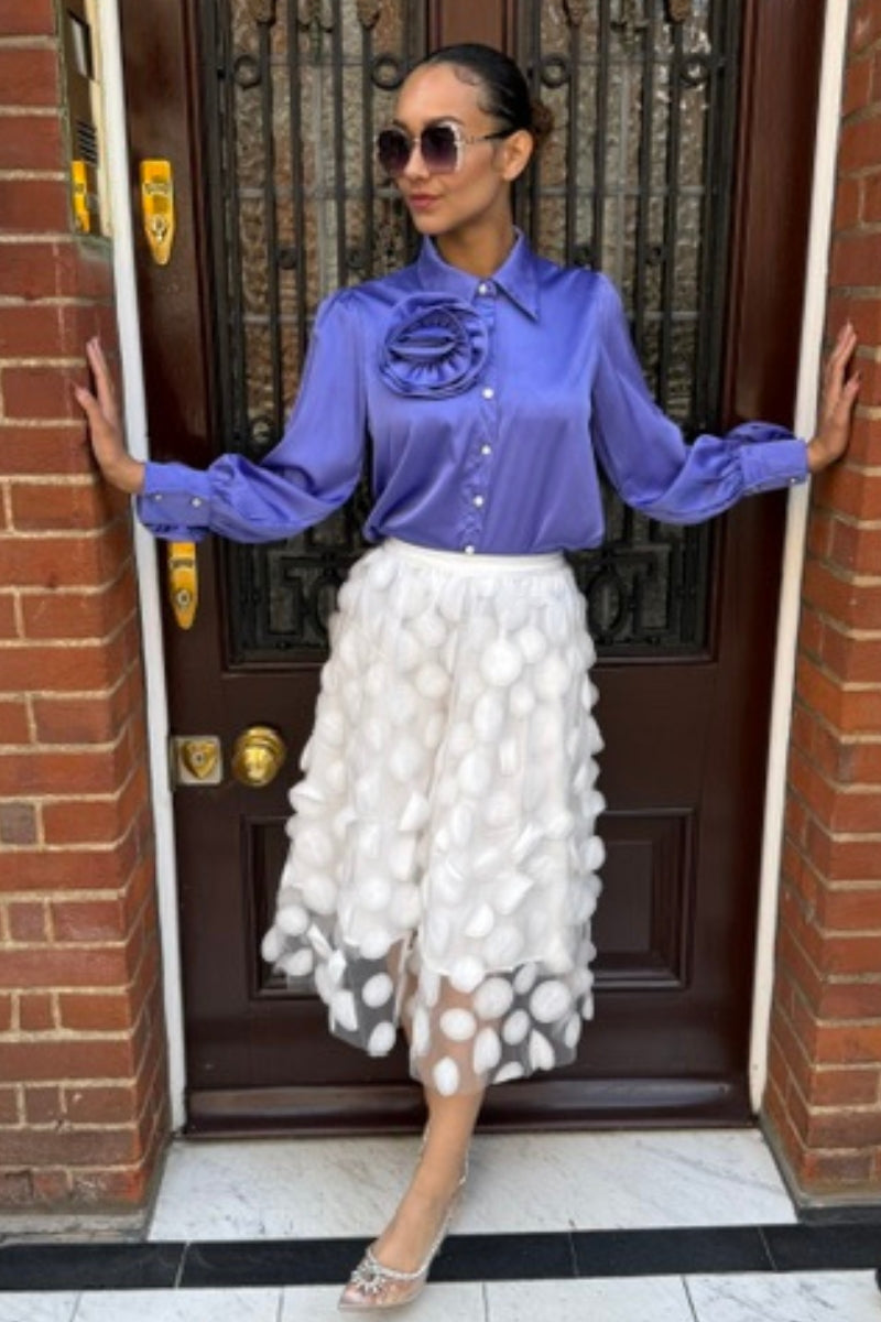 DOT MESH SKIRT - WHITE