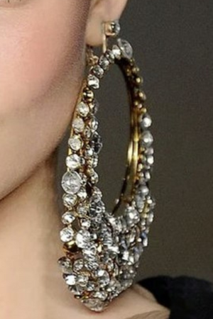 OVERSIZED HOOP RHINESTONES  EARRINGS - GOLD