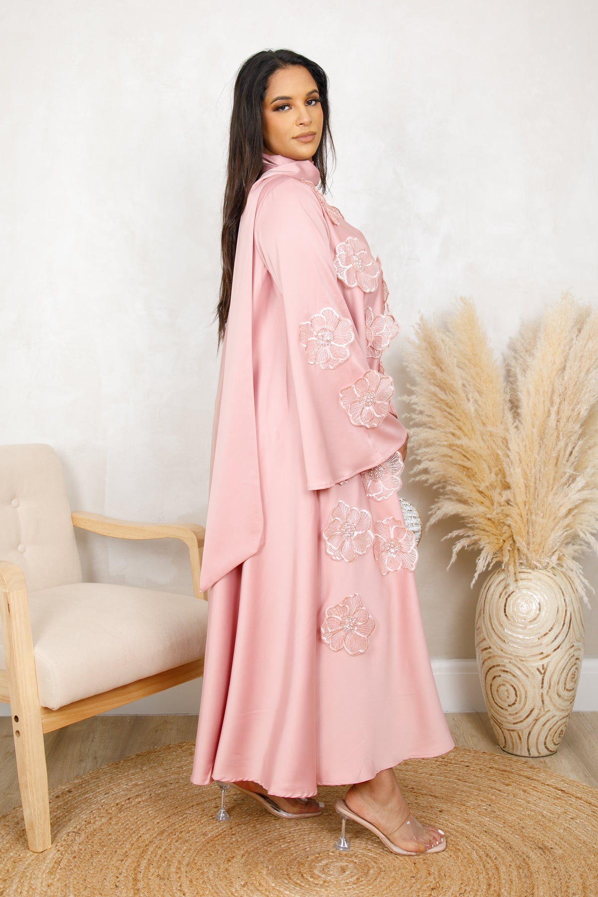 EMILIA FLORAL EMBROIDERED DRESS - BLUSH ROSE