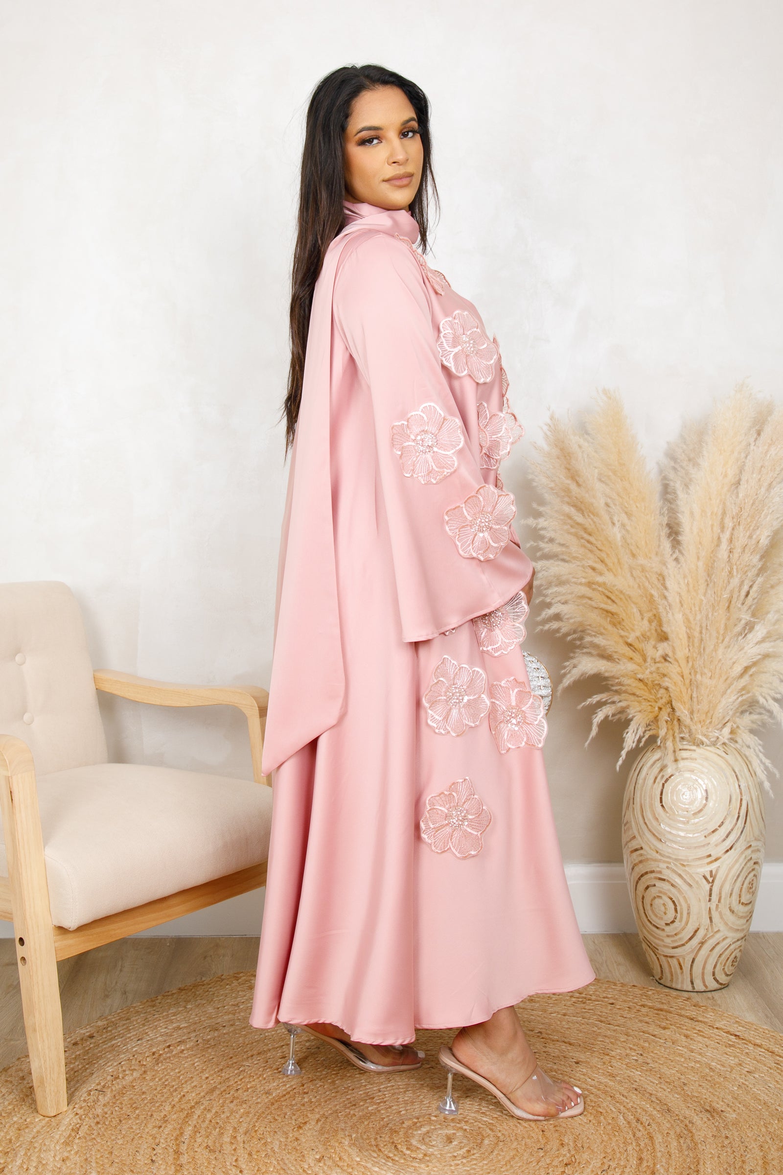 EMILIA FLORAL EMBROIDERED DRESS - BLUSH ROSE