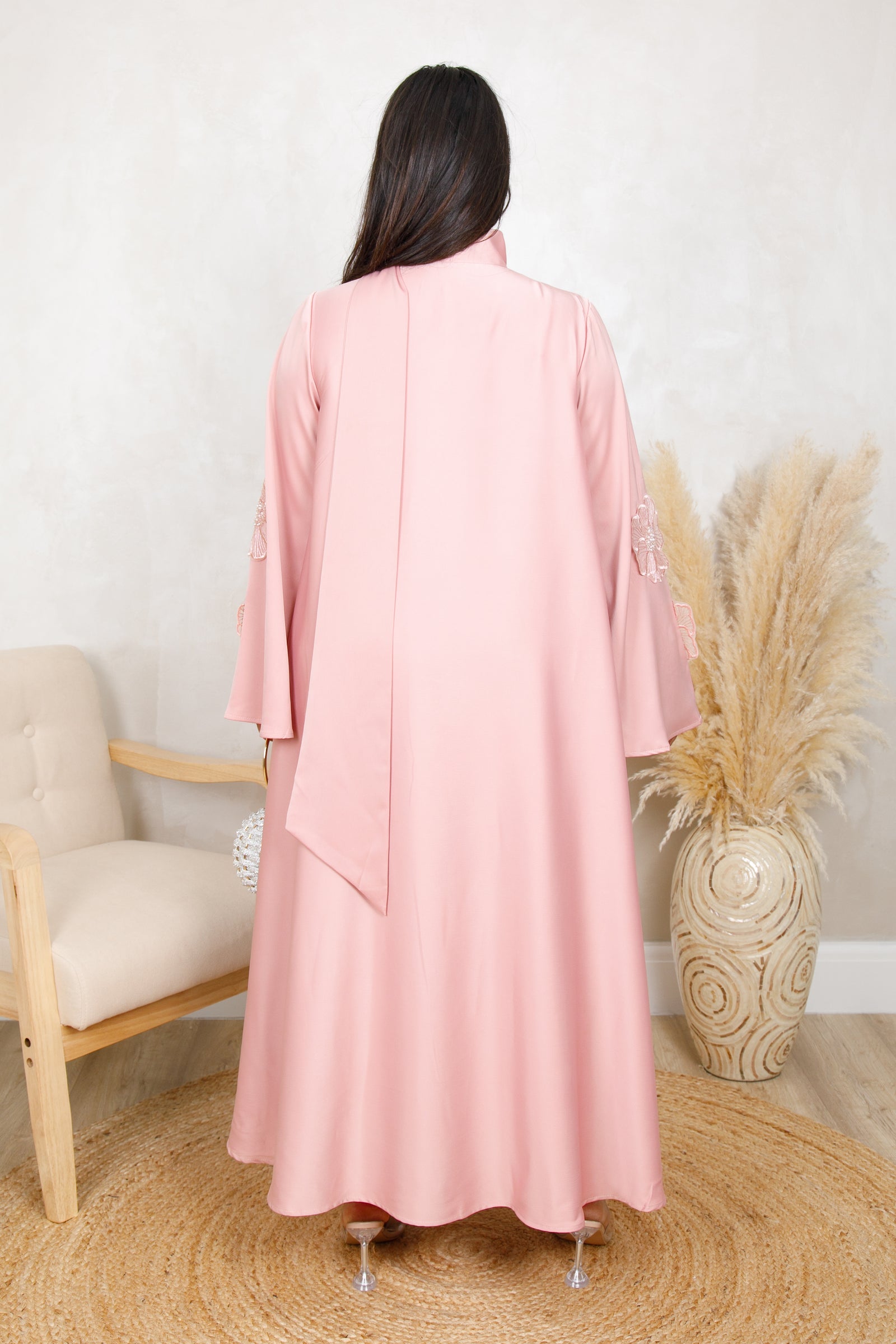 EMILIA FLORAL EMBROIDERED DRESS - BLUSH ROSE