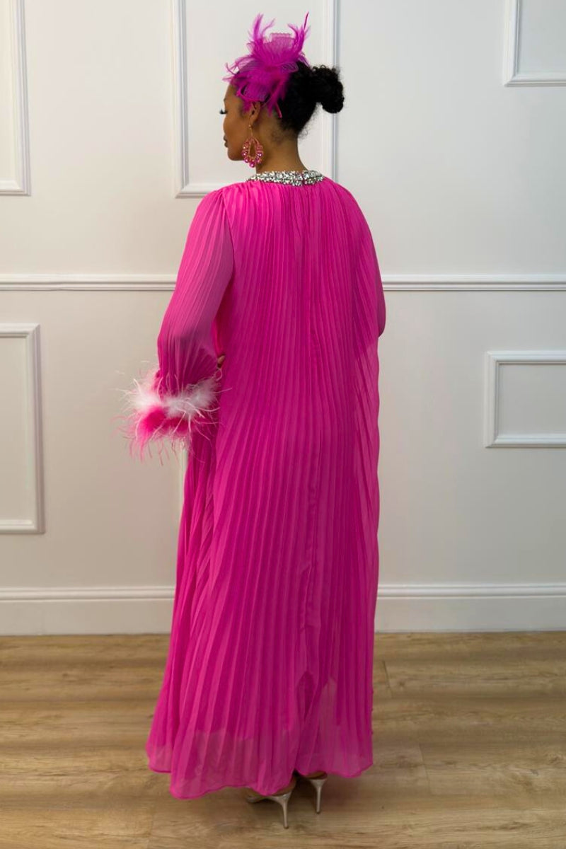 LUXE ALLURE PLEATS LONG DRESS (PINK)