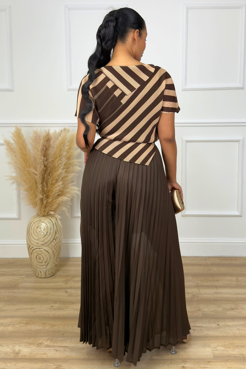 ARIELLA PLEATED TROUSERS SET - BROWN