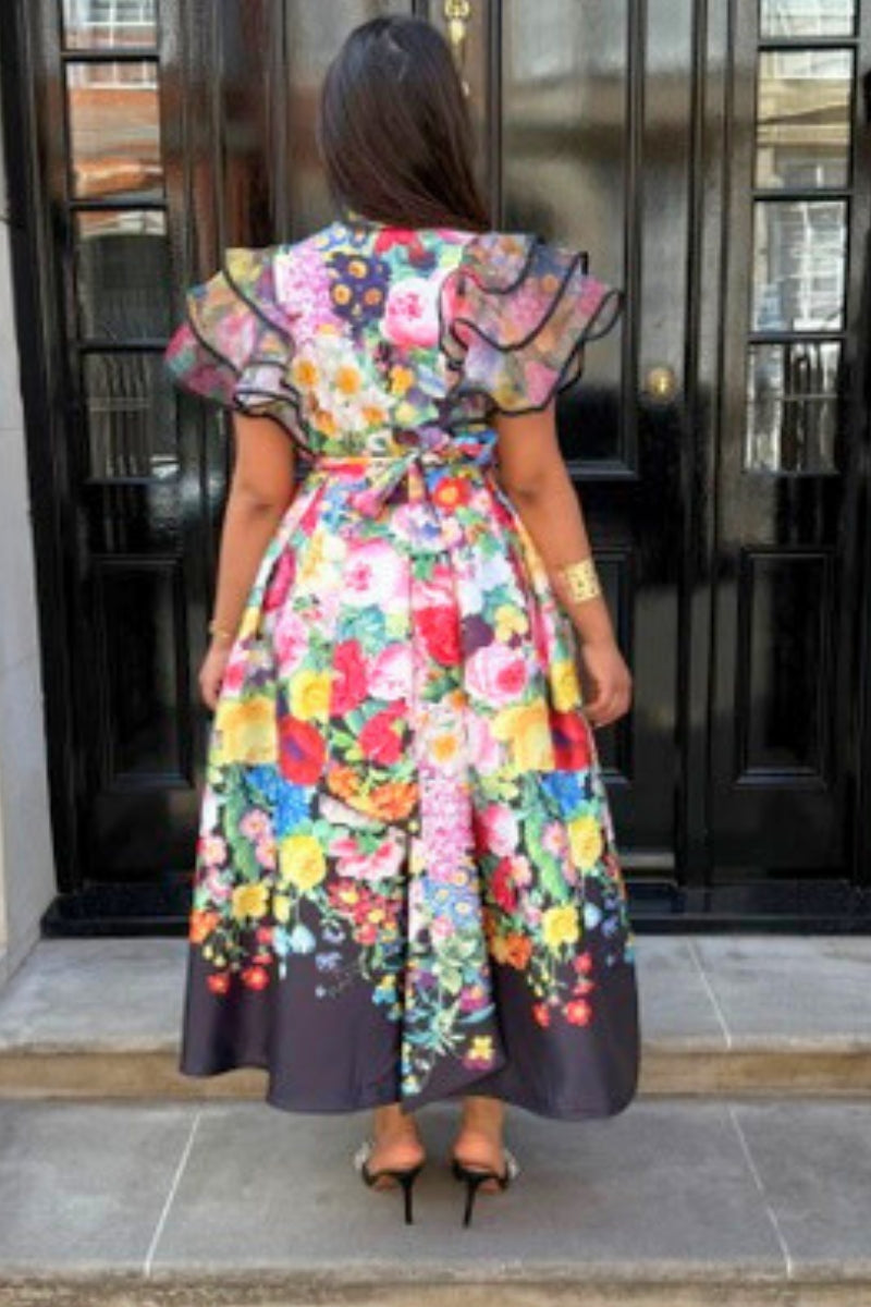 ELARA BLOOM WRAP DRESS - BLACK