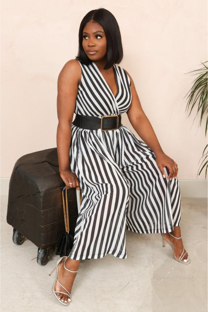 BLACK & WHITE STRIPE CULOTTE JUMPSUIT