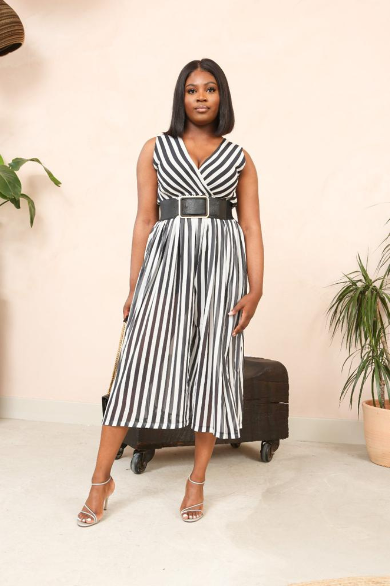 BLACK &amp; WHITE STRIPE CULOTTE JUMPSUIT