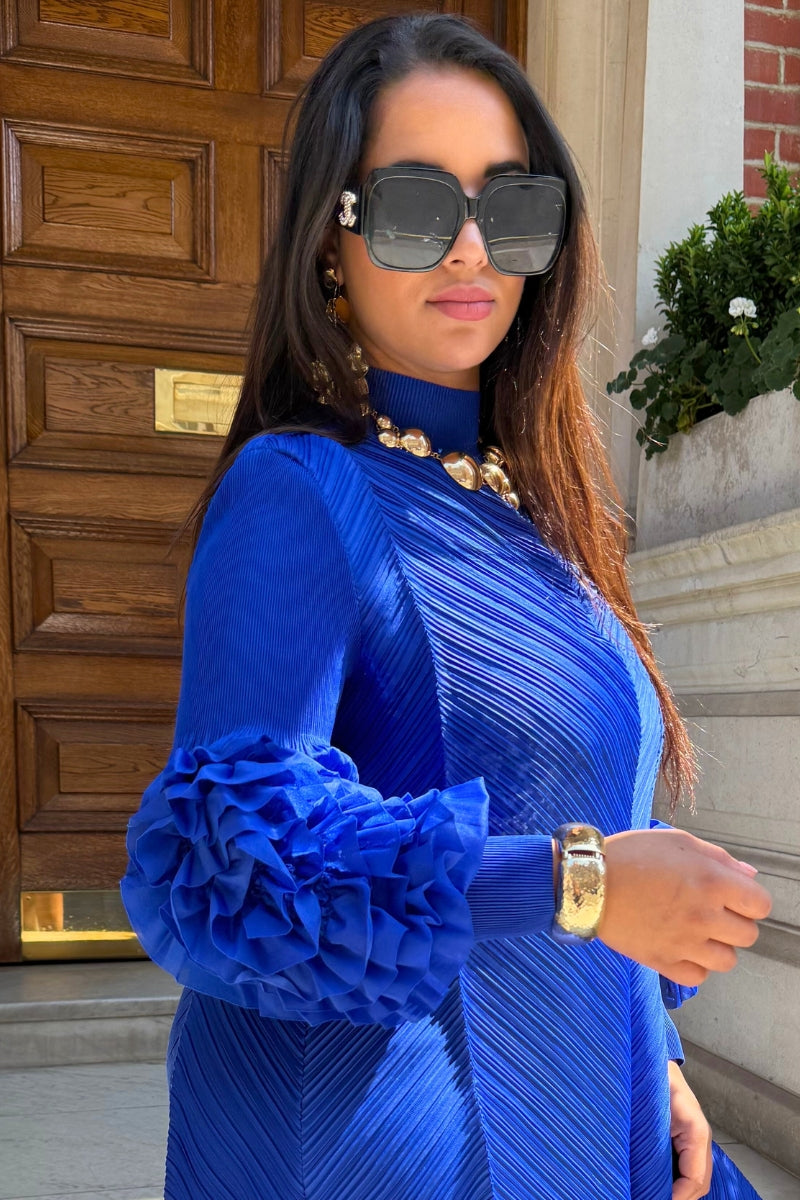 GODDESS PLEATED DRESS - BLUE