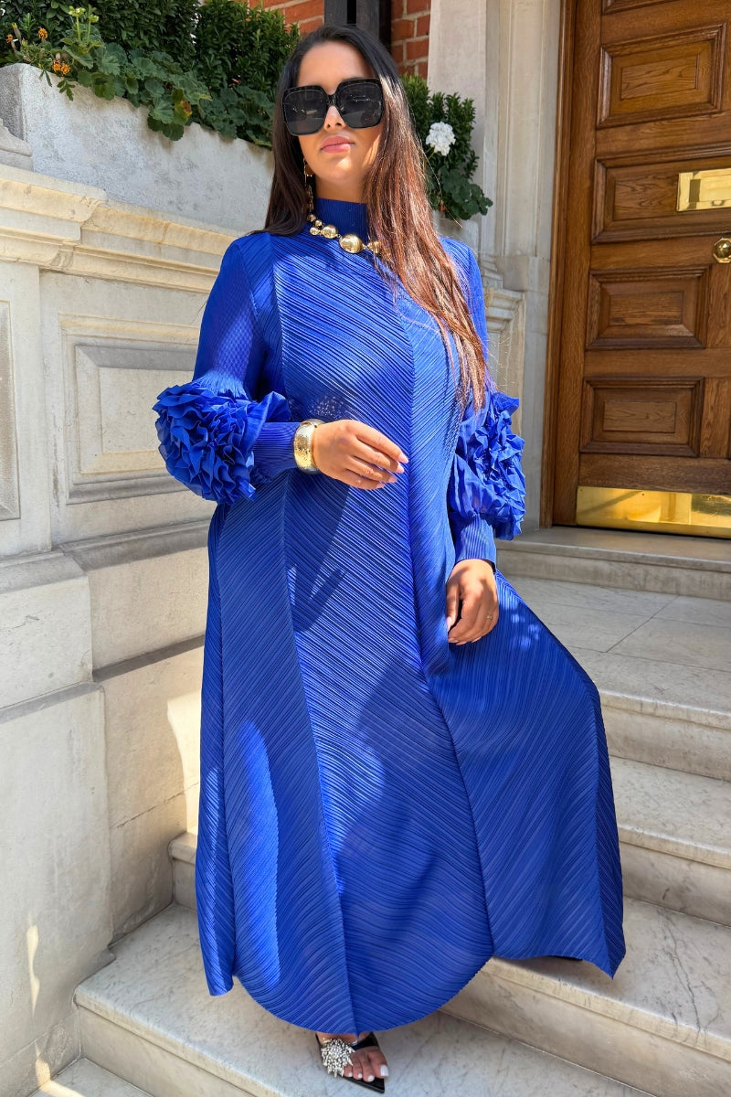 GODDESS PLEATED DRESS - BLUE