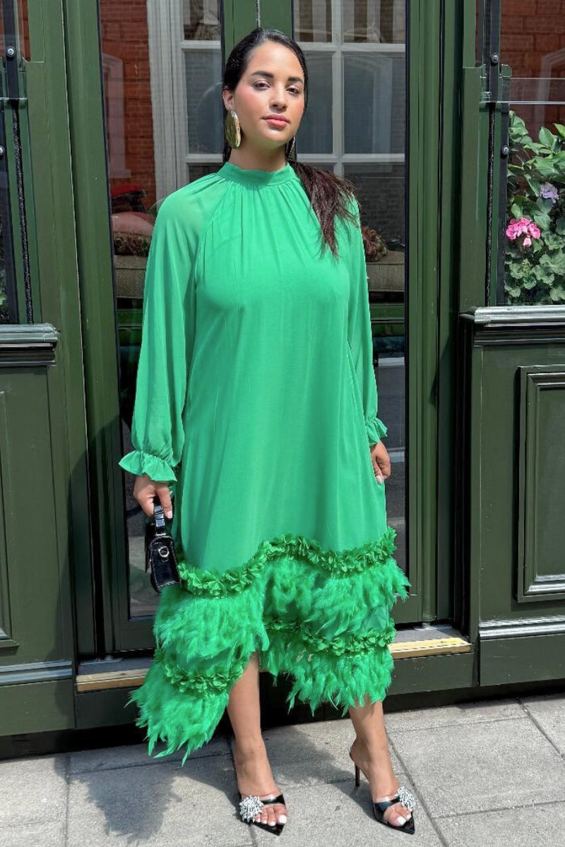 COLETTE FEATHER ADORNED MIDI DRESS