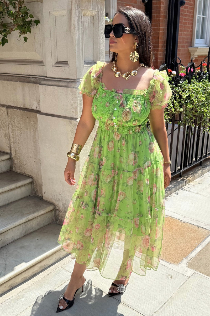 Lily Floral Dress - Green - FASHIONBYESTHER Lily Floral Dress - Green - FASHIONBYESTHER