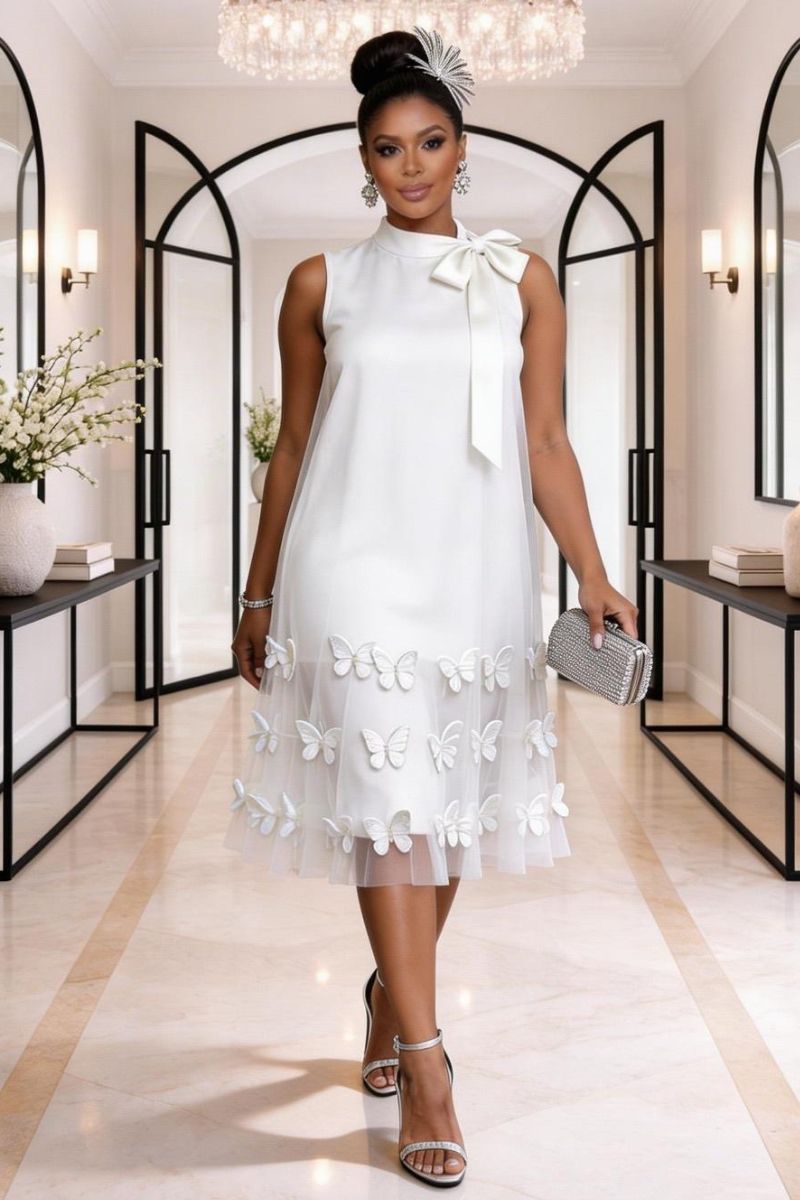 Butterfly Satin Dress - Blue