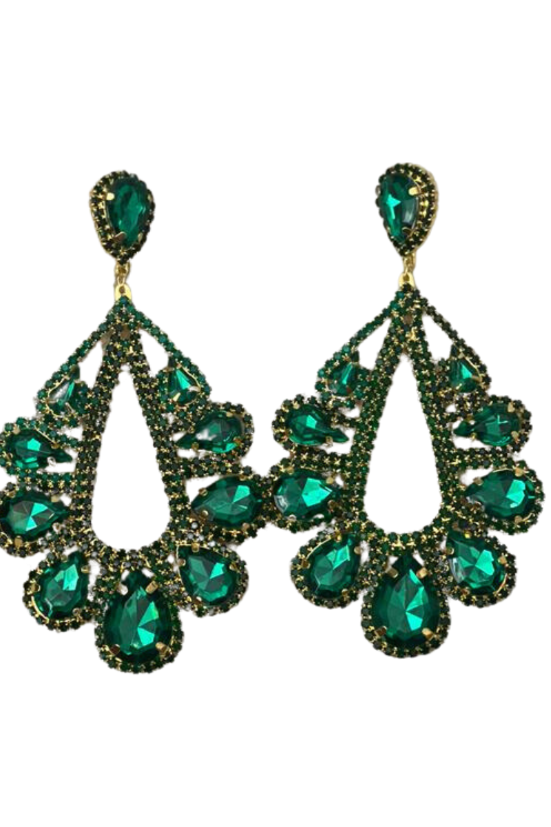 LARGE RHINESTONE DROP EARRINGS-  AVAILABLE IN 3 COLOURS